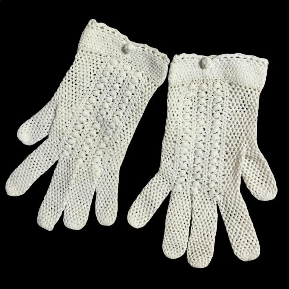 Vintage crochet ivory evening gloves